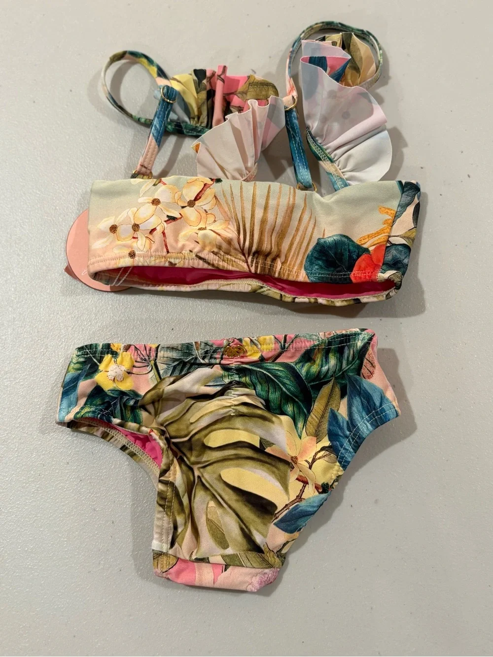 Oasis Tropical Floral Ruffle Bikini in Pink and Green